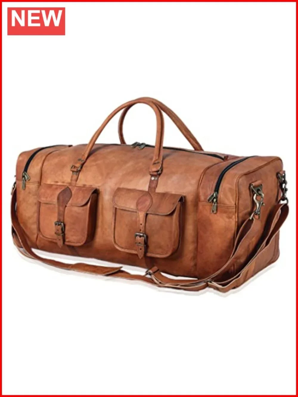 Large 32 Inch Full Grain Leather Duffel Bag Travel Gym Sports